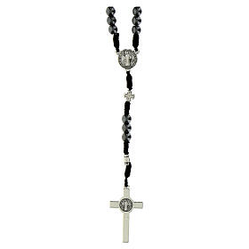 Saint Benedict rosary with 0.24-inch hematite beads and metal Our Father beads