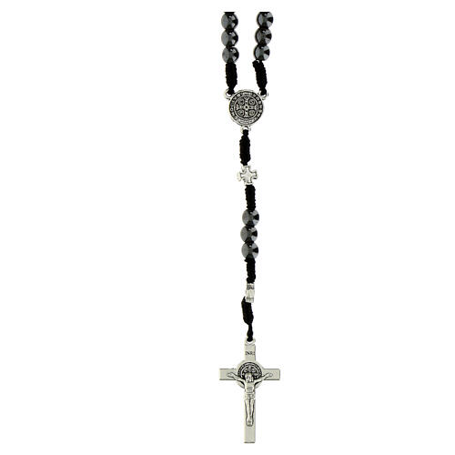 Saint Benedict rosary with 0.24-inch hematite beads and metal Our Father beads 1