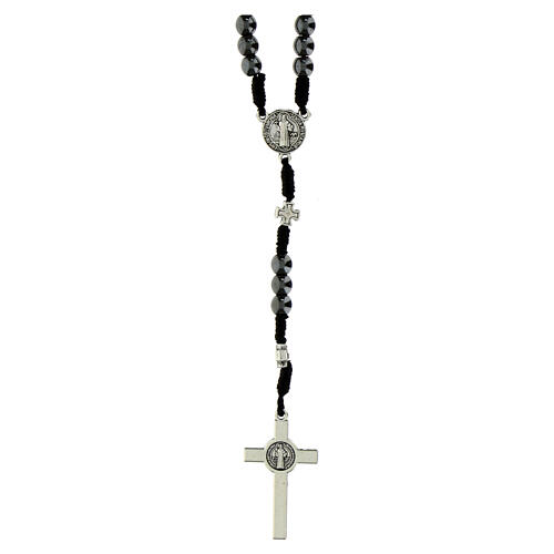 Rosario San Benedetto con grani in ematite 6mm pater in metallo 2