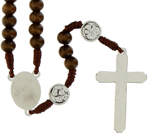 St. Joseph rosary, 0.24-inch brown wood beads and metal Our Father beads 2