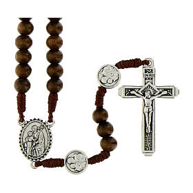 Rosario San Giuseppe grani in legno marrone 6mm pater in metallo