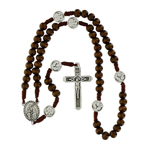 Rosario San Giuseppe grani in legno marrone 6mm pater in metallo 4