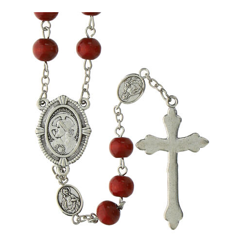 Chapelet Sacré-Cœur de Jésus grains bois rouges 8 mm 2