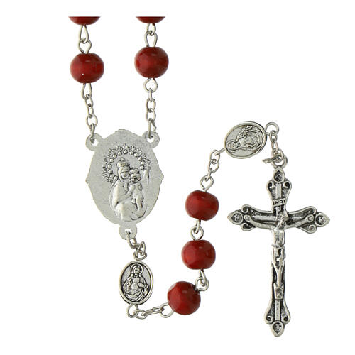 Rosario Sacro Cuore Gesù grani legno rosso 8mm  1