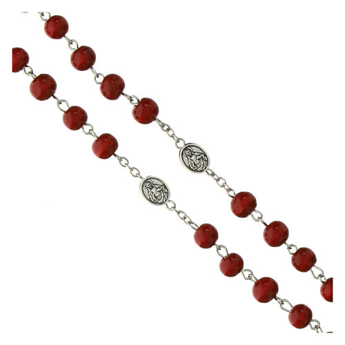 Rosario Sacro Cuore Gesù grani legno rosso 8mm  3