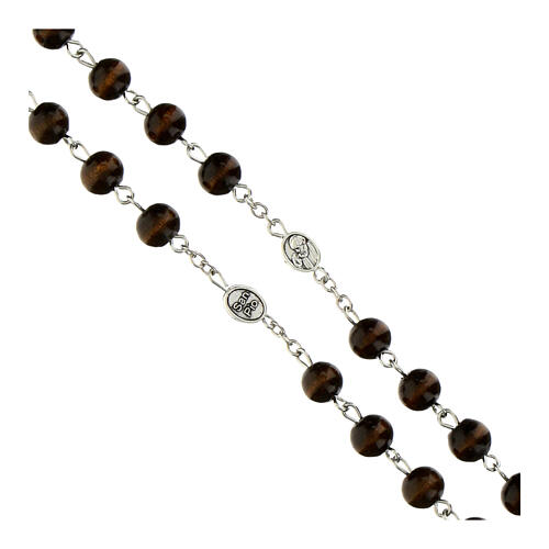 Rosario Padre Pio grani in legno marrone pater metallo 8mm 3