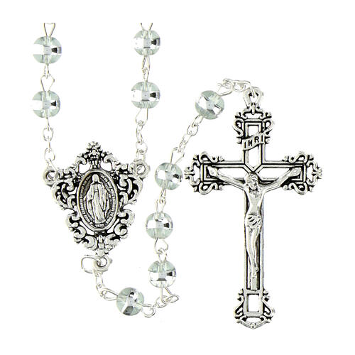 Rosario Madonna miracolosa grani in vetro trasparente 6mm 1