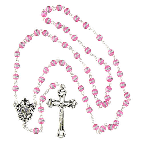Rosenkranz Wundertätige Gottesmutter rosa Glas 6mm 4