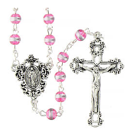 Miraculous Mary Rosary in pink glass 6mm