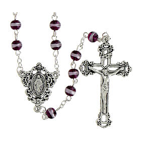Rosario Madonna Miracolosa vetro ametista scuro 6mm