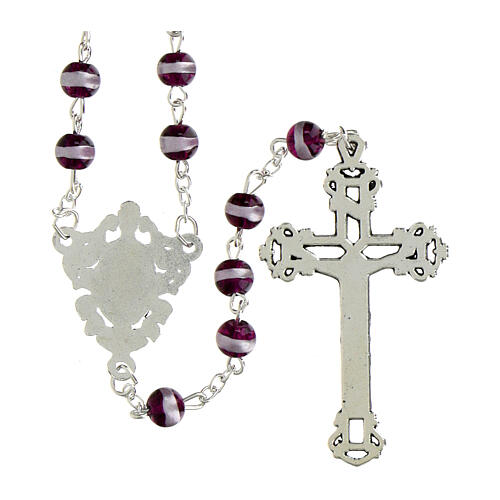 Rosario Madonna Miracolosa vetro ametista scuro 6mm 2