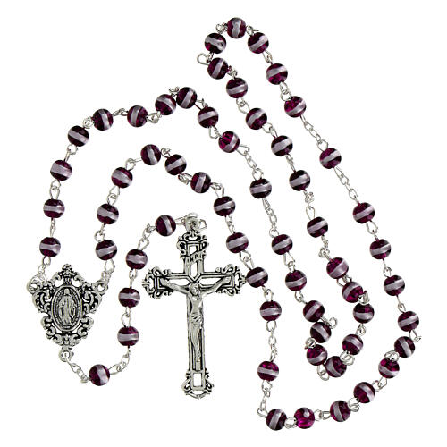 Rosario Madonna Miracolosa vetro ametista scuro 6mm 4