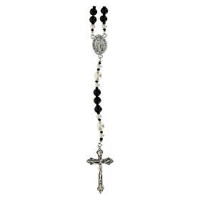 Our Lady of Graces rosary with hematite beads and white glass Our Father beads, 0.24 in