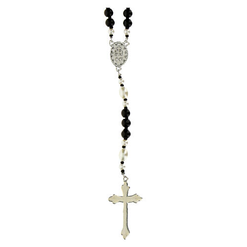 Our Lady of Graces rosary with hematite beads and white glass Our Father beads, 0.24 in 2