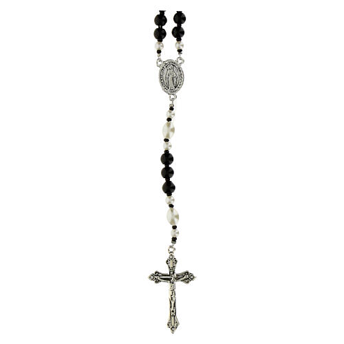 Chapelet Vierge Miraculeuse grains d'hématite Notre Père en verre blanc 6 mm 1