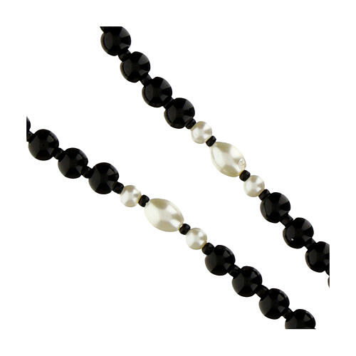Rosario Madonna Miracolosa grani ematite pater in vetro bianco 6mm 3