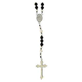 Miraculous Madonna Rosary with 6mm Hematite Beads and White Glass Pater