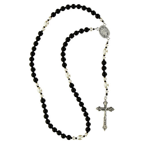 Miraculous Madonna Rosary with 6mm Hematite Beads and White Glass Pater 4