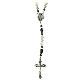 Miraculous Mary Rosary White Glass Beads and Hematite Pater 6mm