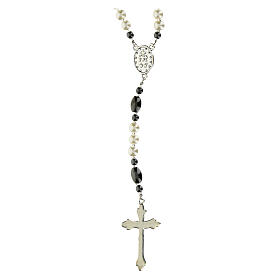 Miraculous Mary Rosary White Glass Beads and Hematite Pater 6mm