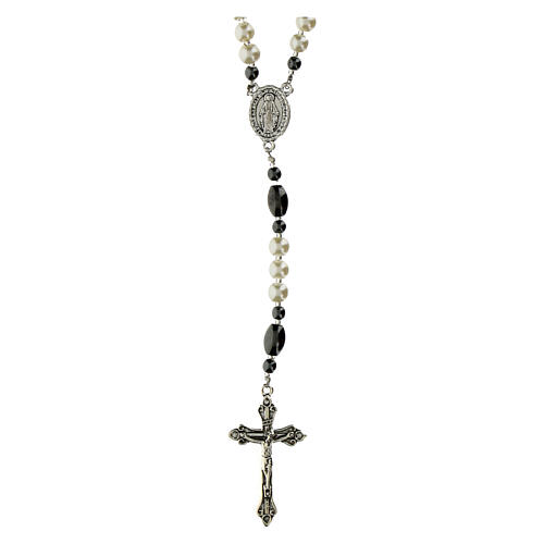 Miraculous Mary Rosary White Glass Beads and Hematite Pater 6mm 1
