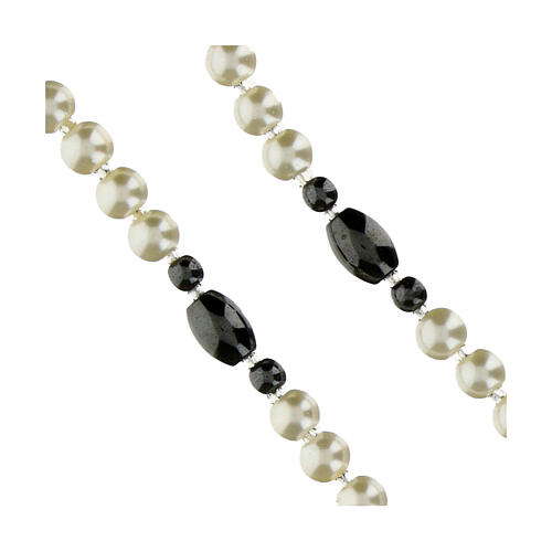 Miraculous Mary Rosary White Glass Beads and Hematite Pater 6mm 3