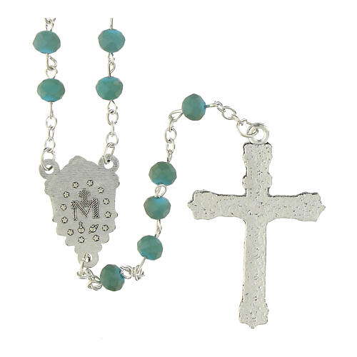 Rosario Madonna Miracolosa grani in cristallo opaco azzurro 6x4mm 2