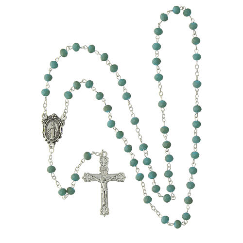 Rosario Madonna Miracolosa grani in cristallo opaco azzurro 6x4mm 4