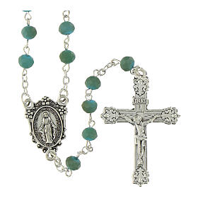 Terço Nossa Senhora da Medalha Milagrosa contas em cristal opaco azul 6x4 mm