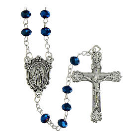 Rosario Virgen Milagrosa granos de cristal opaco  azul 6x4 mm