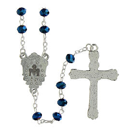 Rosario Virgen Milagrosa granos de cristal opaco  azul 6x4 mm
