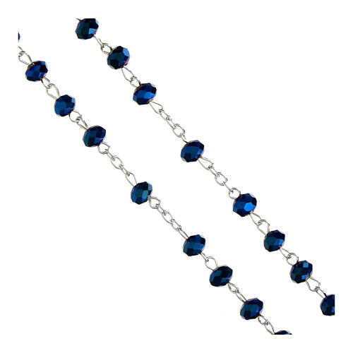 Rosario Virgen Milagrosa granos de cristal opaco  azul 6x4 mm 3