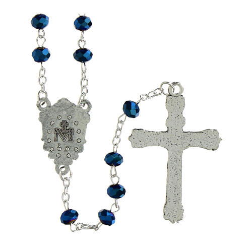 Rosario Madonna Miracolosa grani in cristallo opaco blu 6x4mm 2