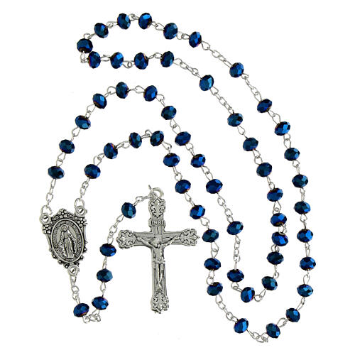 Rosario Madonna Miracolosa grani in cristallo opaco blu 6x4mm 4