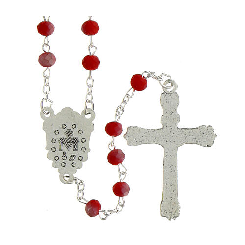 Rosario Madonna Miracolosa grani cristallo opaco rosso 6x4mm 2