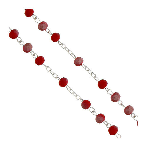 Rosario Madonna Miracolosa grani cristallo opaco rosso 6x4mm 3