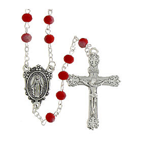 Terço Nossa Senhora das Graças contas de cristal opaco vermelho 6x4 mm