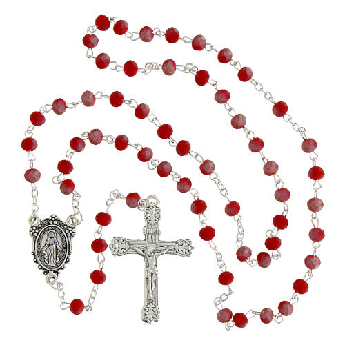 Terço Nossa Senhora das Graças contas de cristal opaco vermelho 6x4 mm 4