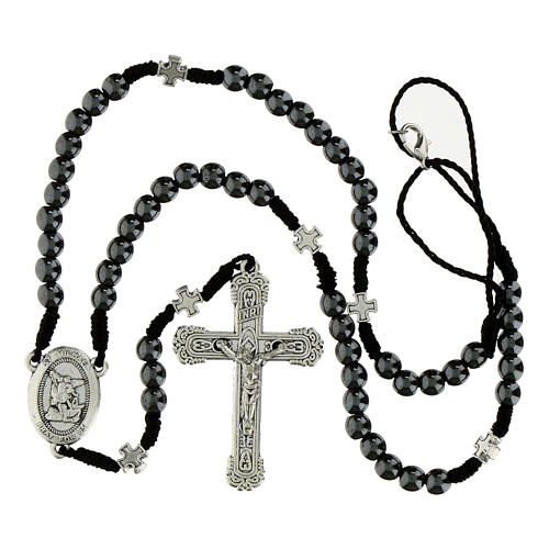 Rosario San Michele in corda grani in ematite pater in metallo 6mm  4