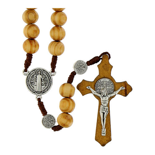 Chapelet Saint Benoît grains bois marron Notre Père métal 10 mm 1