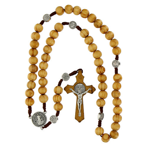 Rosario San Benedetto grani legno marrone pater metallo 10mm 4