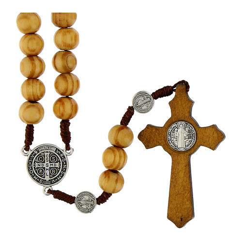 St. Benedict Rosary with Brown Wood Beads and 10mm Metal Pater 2