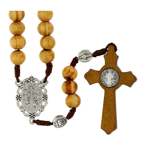 Our Lady of Graces rosary with brown wood beads and 0.39-inch metal Our Father beads 2