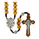 Our Lady of Graces rosary with brown wood beads and 0.39-inch metal Our Father beads s1