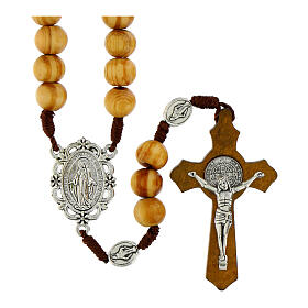 Rosario Madonna Miracolosa legno marrone con pater in metallo 10mm