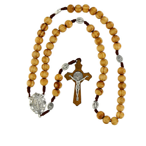 Miraculous Mary Rosary with Wood Brown with 10mm Metal Pater 4