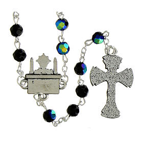 Chapelet de Première Communion grains de cristal noir effet aurore boréale 6 mm
