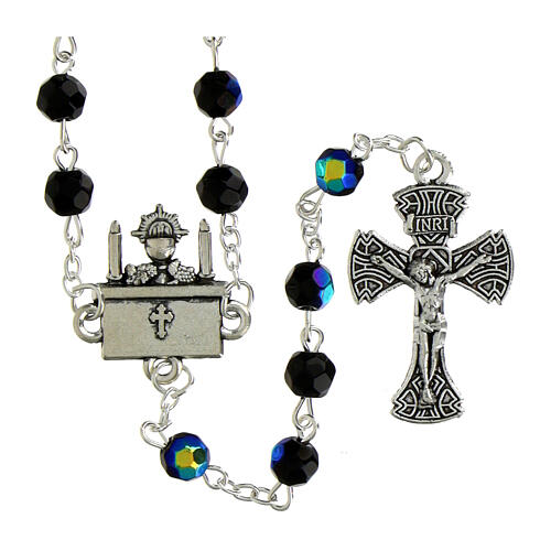 Chapelet de Première Communion grains de cristal noir effet aurore boréale 6 mm 1