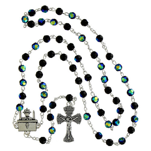 Chapelet de Première Communion grains de cristal noir effet aurore boréale 6 mm 4