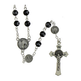 Rosario San Benedetto grani vetro nero screziato argento 6mm